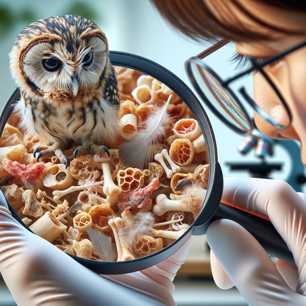 Scientist studying owl pellets, revealing nature's clues to avian diets and bird feeding habits, analyzing owl's prey and owl food habits for understanding birds eating patterns.