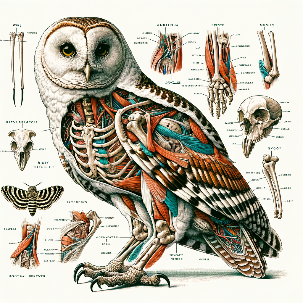Detailed illustration of owl anatomy and avian physiology, providing comprehensive understanding of bird anatomy, highlighting owl body structure and physical features for a study of owl anatomy.