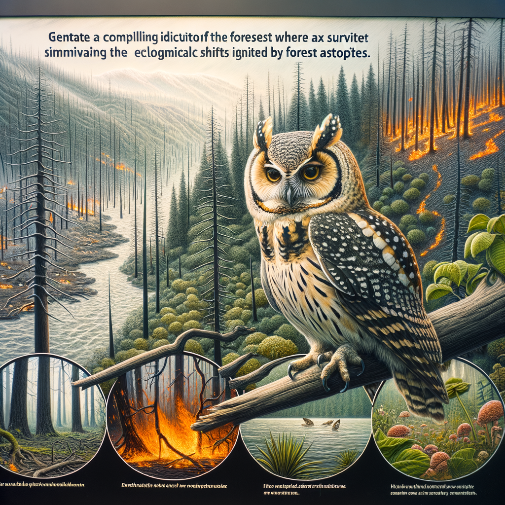 Owls demonstrating fire adaptation strategies in forest ecology, highlighting the impact of fire on their habitat and survival, and the overall effects of forest fires on wildlife and ecological changes.
