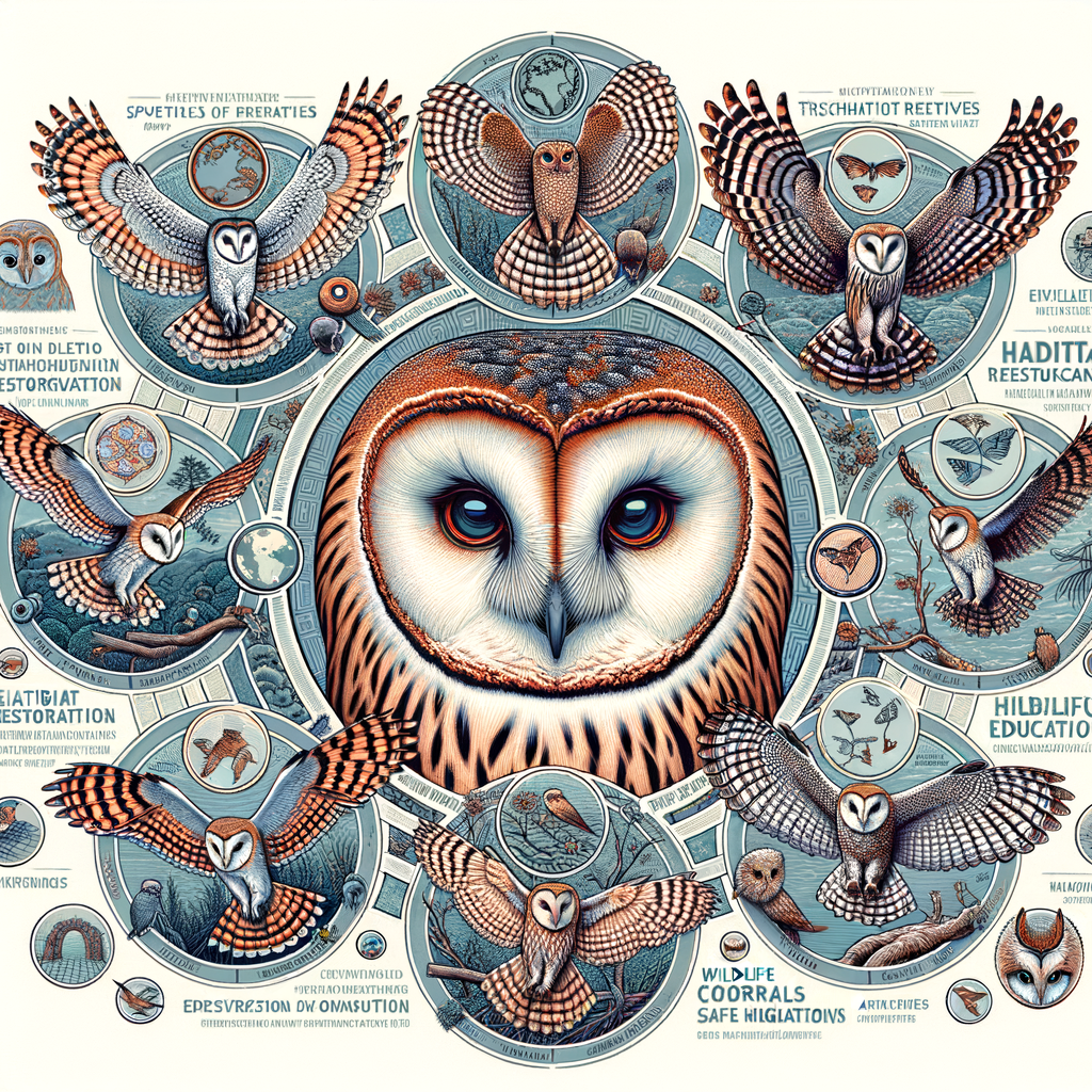 Infographic illustrating various owl conservation strategies for protecting owl species diversity, showcasing different methods for ensuring the survival of all owl species.