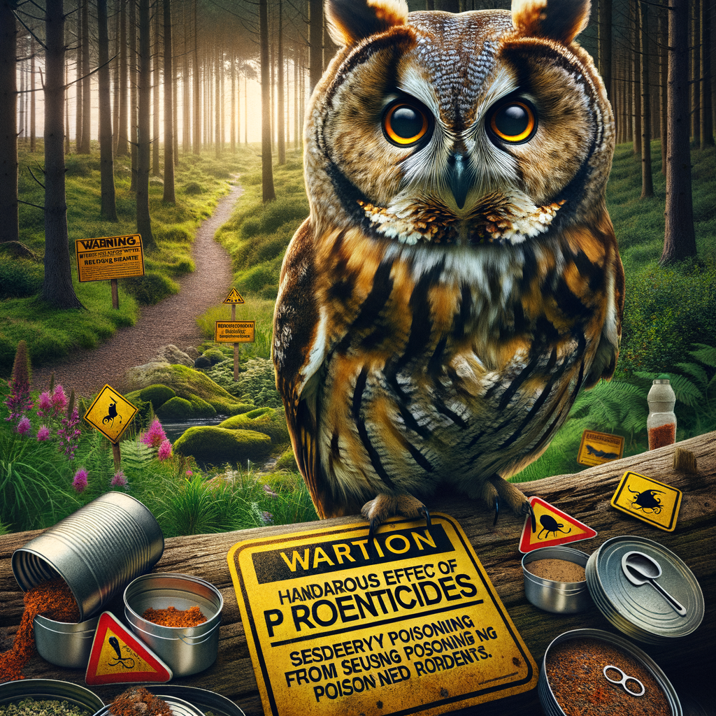Owl in natural habitat illustrating the environmental impact of rodenticides, highlighting the dangers and secondary poisoning in owls, emphasizing the need for protecting owls from rodenticides.