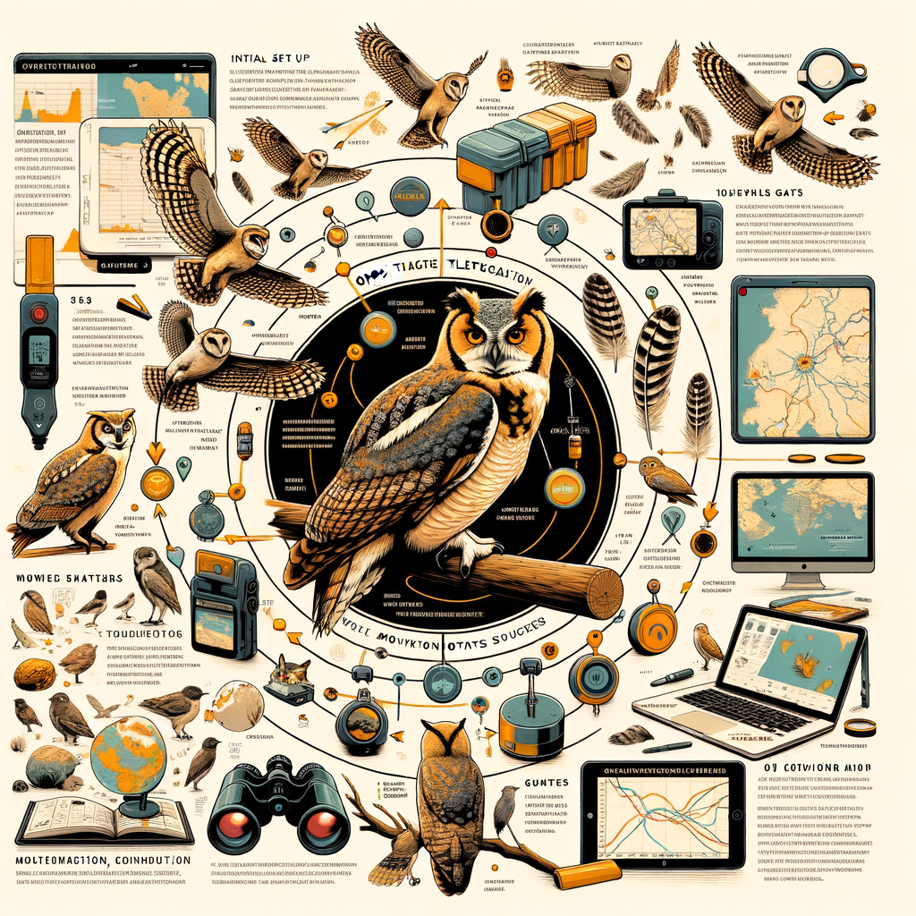Infographic illustrating GPS telemetry studies in owl tracking, bird migration patterns, and insights into owl behavior for wildlife tracking and ornithology research.