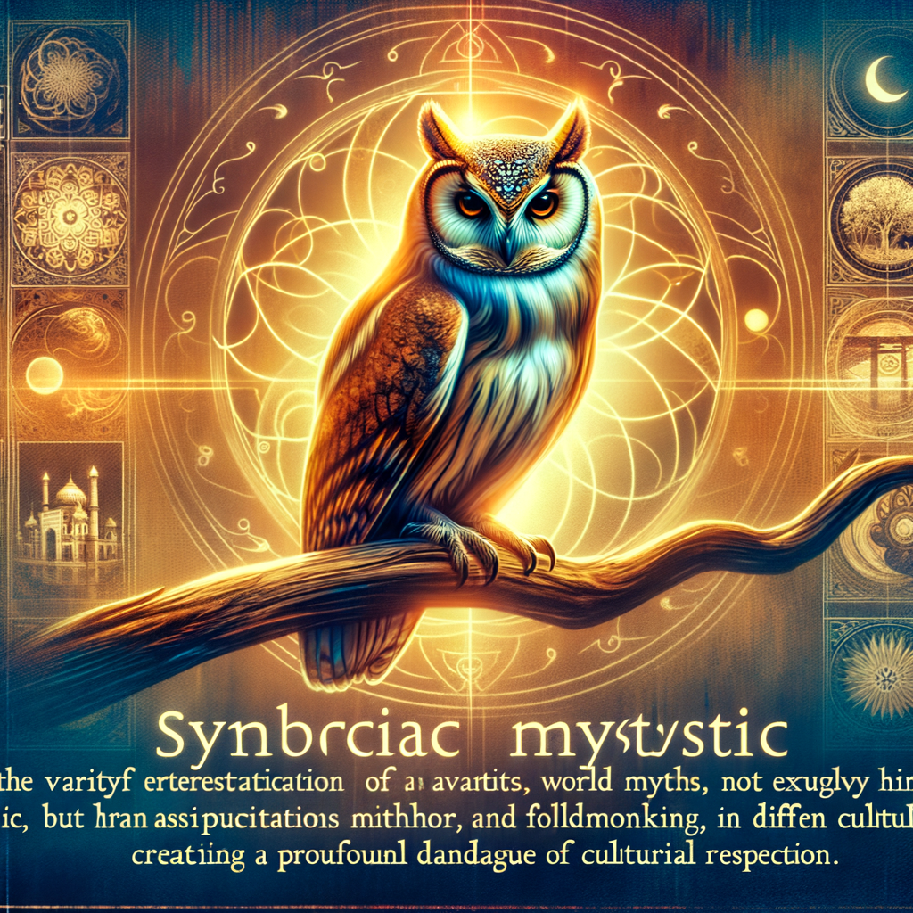 Mystic Owl symbolism depicted in a captivating illustration, showcasing the cultural significance and spiritual meaning of owls in global cultures, highlighting worldwide owl myths and folklore.