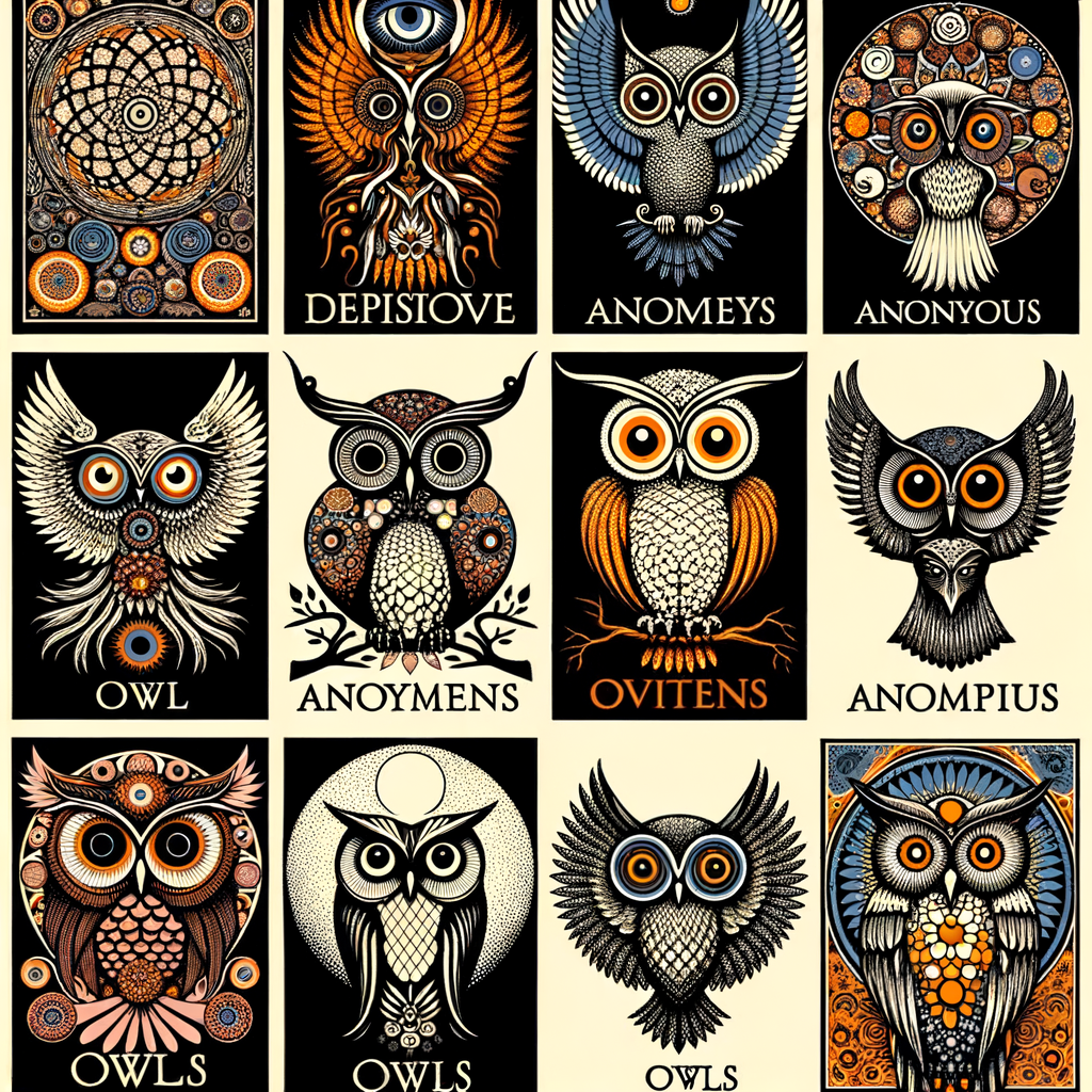 Collection of famous literary works with symbolic owl representations on covers, illustrating the diverse interpretation and role of owls in literature as symbols of wisdom, mystery, and foreboding.