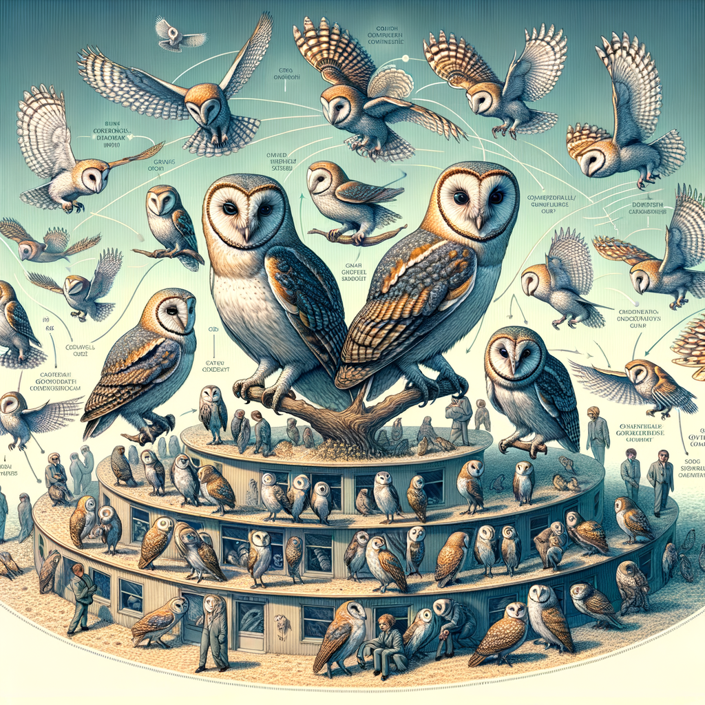 An illustrative depiction of owl social behavior, highlighting owl colony behavior, group interactions, and social structure for better understanding of owls' community behavior and ongoing owl behavior studies.