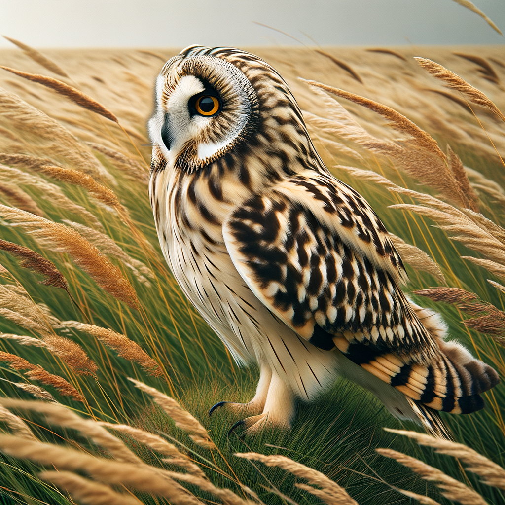 Resilient Short-eared Owl, a significant Grassland Wanderer, showcasing its Owl Survival Skills and Short-eared Owl Adaptations in its natural Owl Habitat for Bird Conservation in the Grassland Ecosystem.
