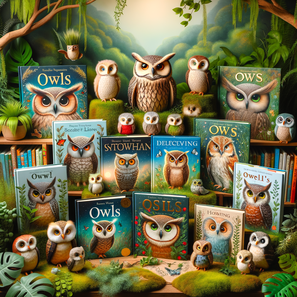 Enchanting children's owl books, including popular owl storybooks and educational owl books for kids, beautifully displayed in a whimsical forest setting.