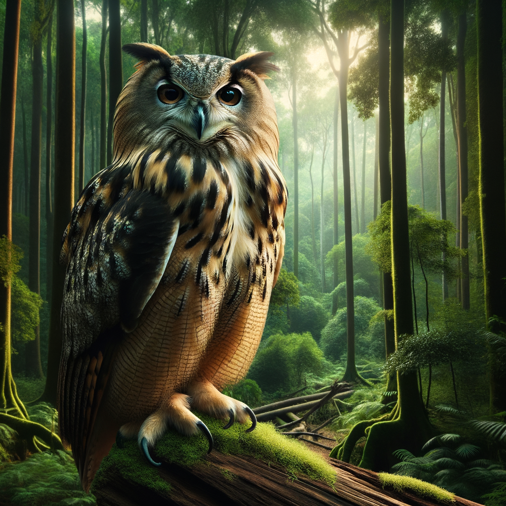 Majestic owl perched on a tree branch in a dense forest, highlighting the role of owls in ecosystem balance, predation impact, and biodiversity.